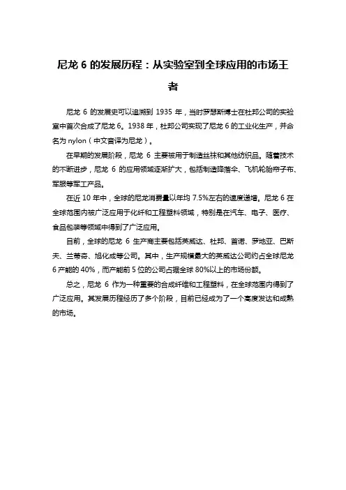 尼龙6的发展历程：从实验室到全球应用的市场王者