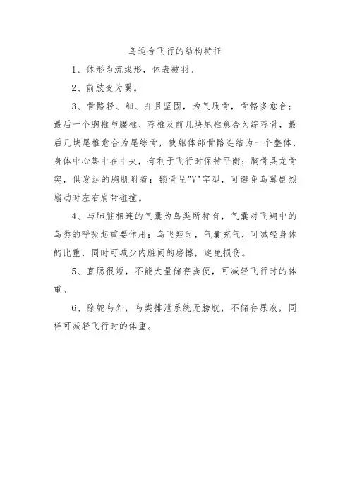 鸟适合飞行的结构特征