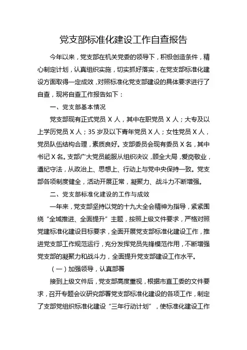 党支部标准化建设工作自查报告