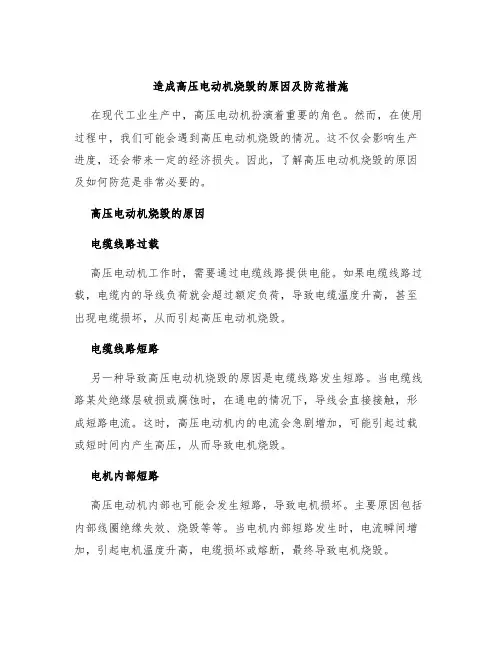 造成高压电动机烧毁的原因及防范措施