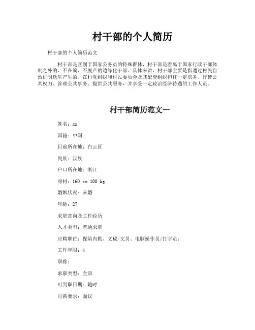 村干部的个人简历