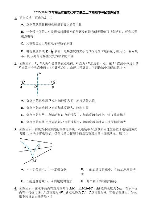 2023-2024学年黑龙江省实验中学高二上学期期中考试物理试卷
