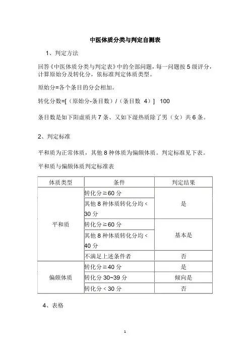 中医体质自测表