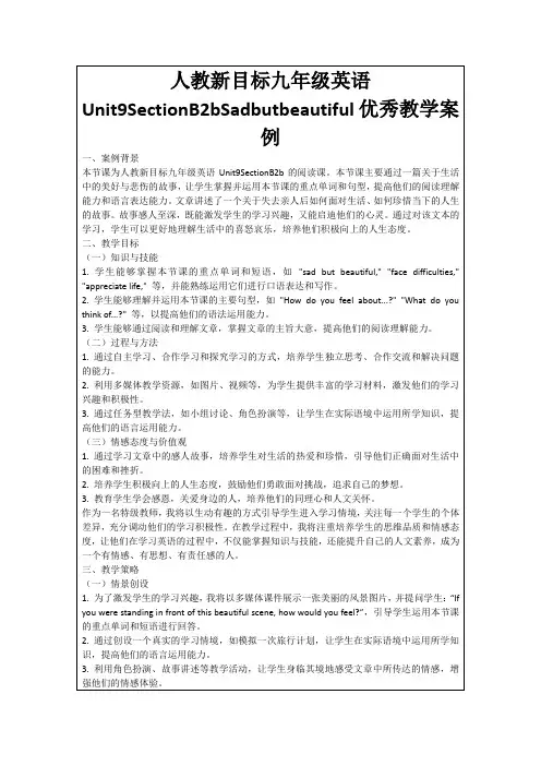 人教新目标九年级英语Unit9SectionB2bSadbutbeautiful优秀教学案例