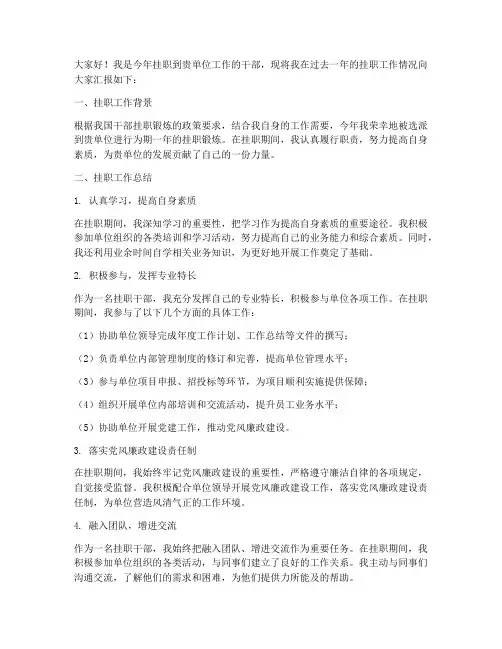 挂职干部年终述职报告