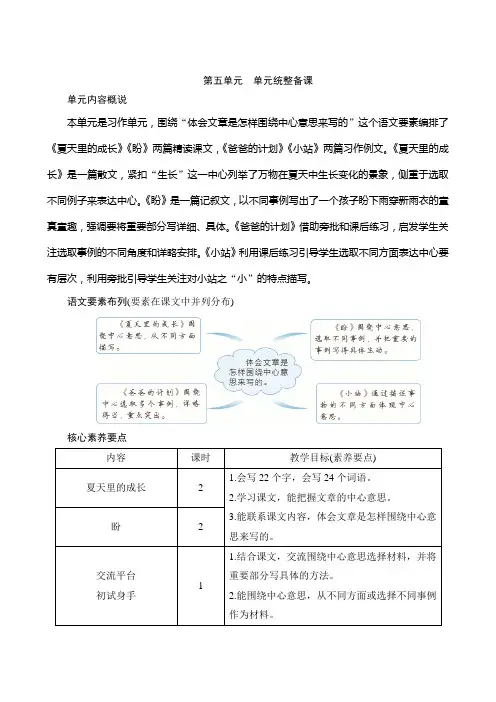 最新部编人教版语文六年级上册《第五单元单元统整备课》名师教案