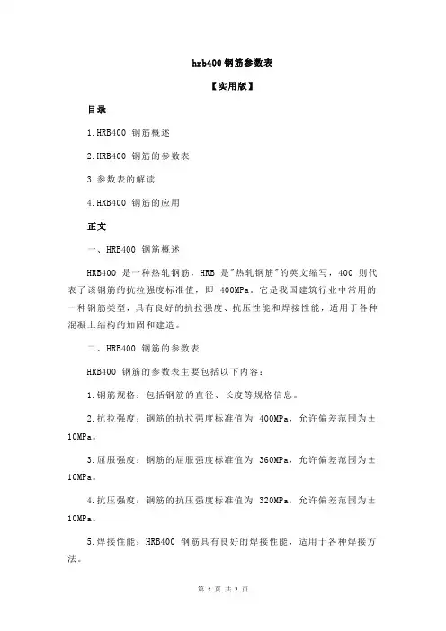 hrb400钢筋参数表