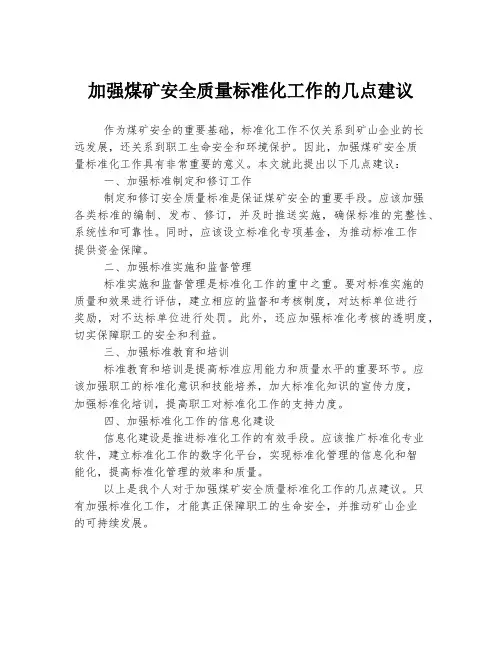 加强煤矿安全质量标准化工作的几点建议