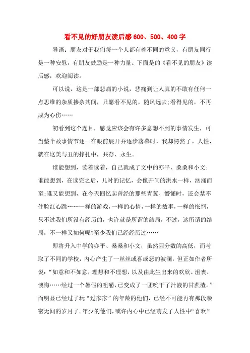 看不见的好朋友读后感600、500、400字