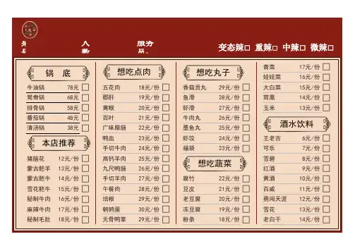 火锅店菜单菜谱模板