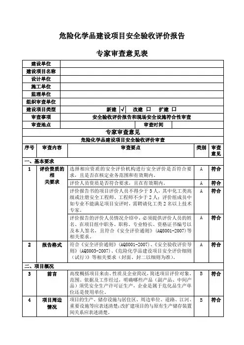 安全验收评价报告审查专家意见表