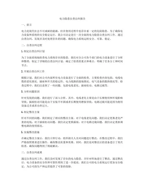 电力隐患自查自纠报告