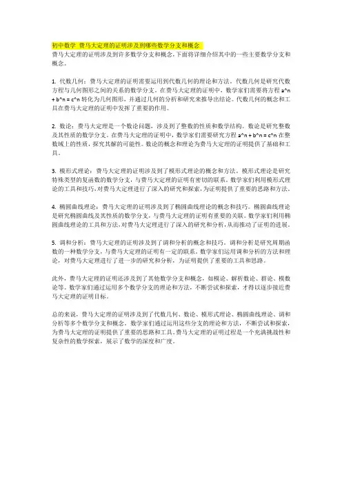 初中数学 费马大定理的证明涉及到哪些数学分支和概念