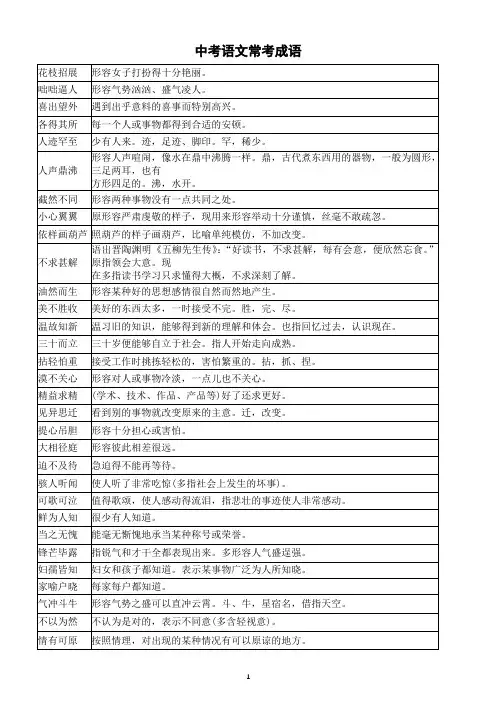 初中语文2024届中考复习常考成语汇总(表格版)