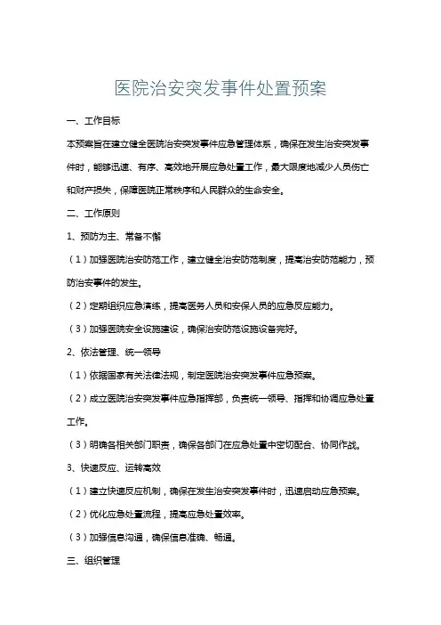 医院治安突发事件处置预案