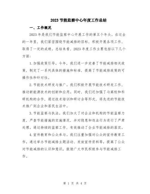 2023节能监察中心年度工作总结