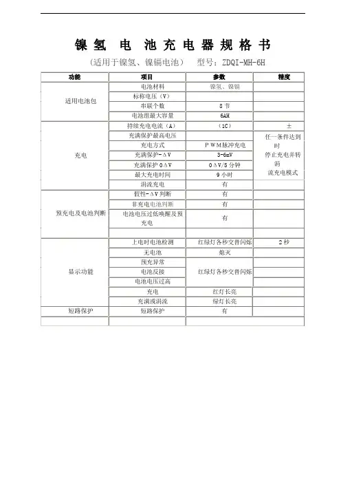 针对镍氢电池的充电器规格书