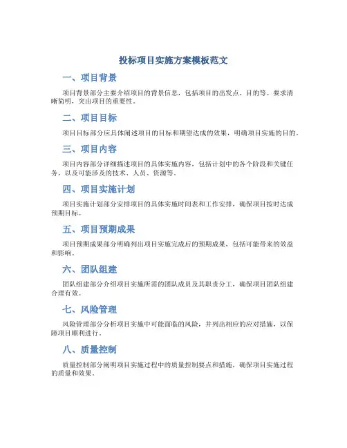 投标项目实施方案模板范文