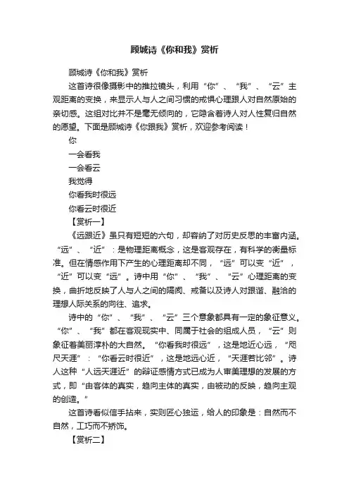 顾城诗《你和我》赏析