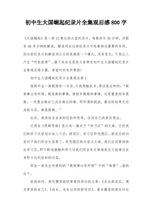 初中生大国崛起纪录片全集观后感800字