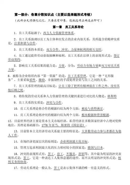 员工关系管理各章重要知识点