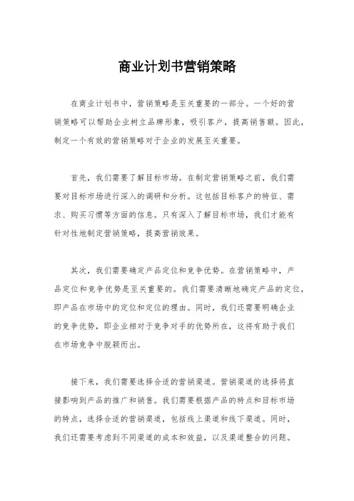 商业计划书营销策略