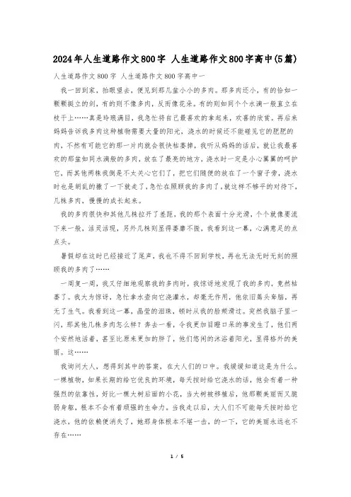 2024年人生道路作文800字 人生道路作文800字高中(5篇)
