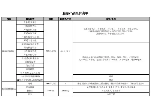最新抖音直播代播服务报价表(实用版)