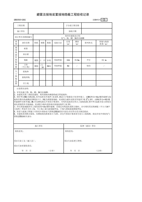 避雷及接地装置接地隐蔽工程验收记录