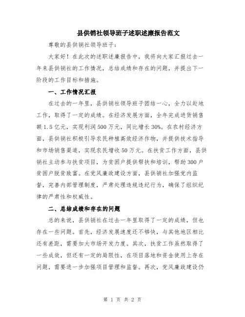 县供销社领导班子述职述廉报告范文