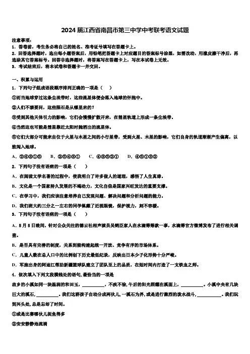 2024届江西省南昌市第三中学中考联考语文试题含解析