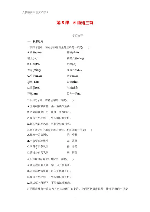 高中语文必修三课时作业3：第5课 杜甫诗三首