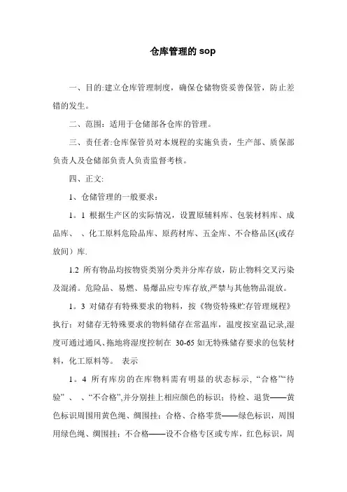 仓库管理的sop【范本模板】