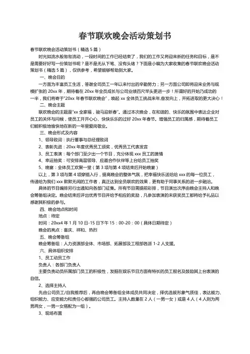 春节联欢晚会活动策划书（精选5篇）