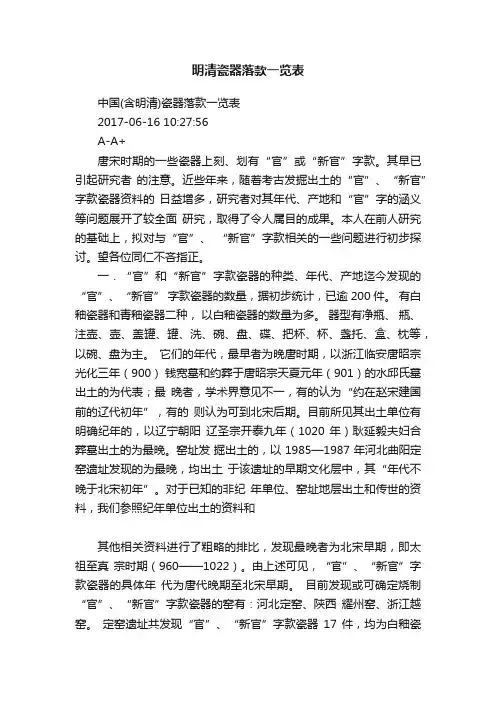 明清瓷器落款一览表