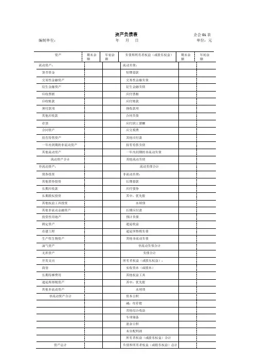 2019年最新资产负债表(样表)(可编辑修改word版)