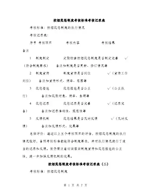 控烟奖惩制度考核标准考核记录表（3篇）