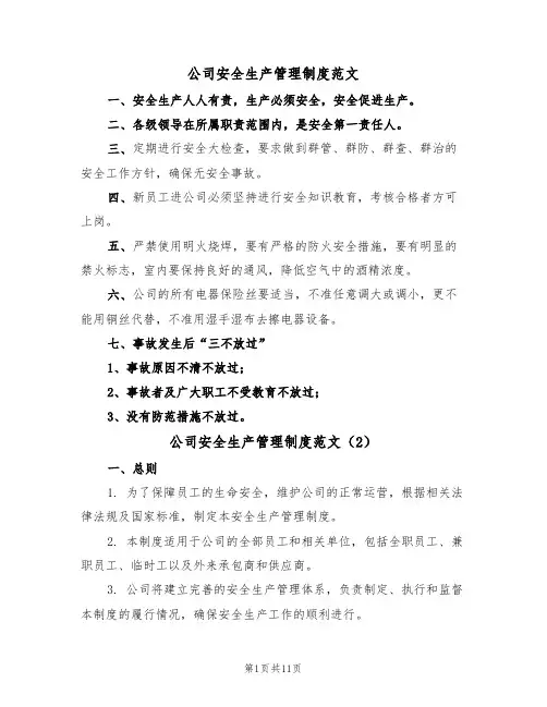 公司安全生产管理制度范文（5篇）