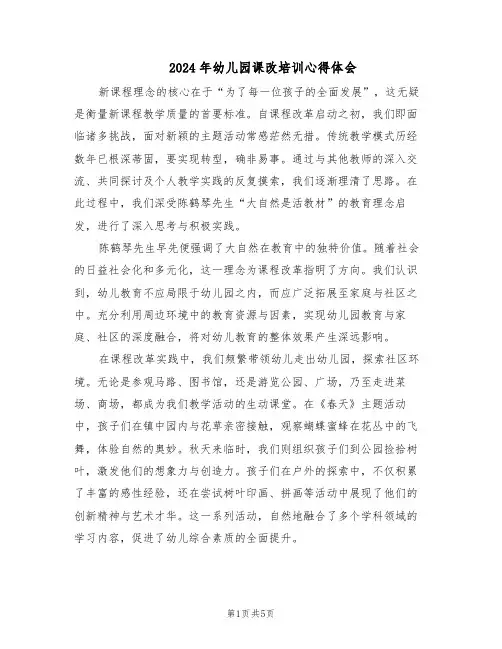 2024年幼儿园课改培训心得体会（三篇）