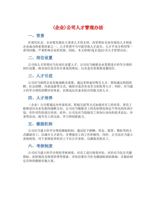 (企业)公司人才管理办法