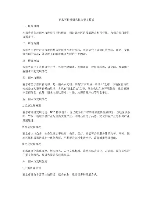 丽水可行性研究报告范文模板