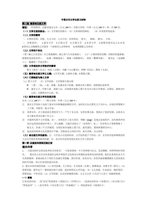 中国古代文学史魏晋南北朝和唐五代复习材料