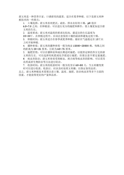 甜玉米种植技术