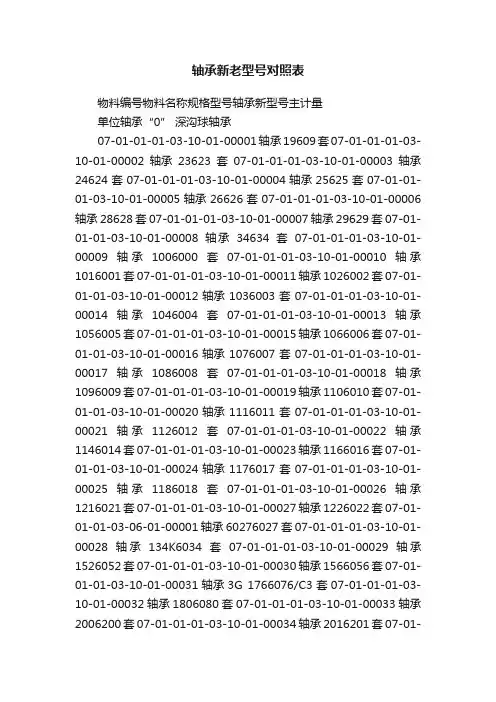 轴承新老型号对照表