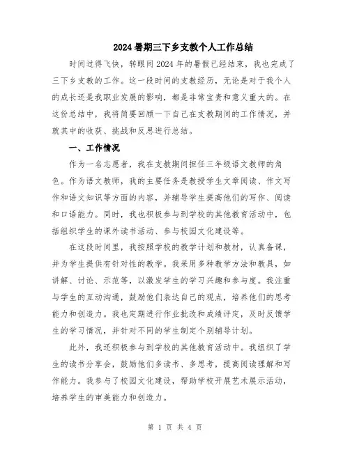 2024暑期三下乡支教个人工作总结