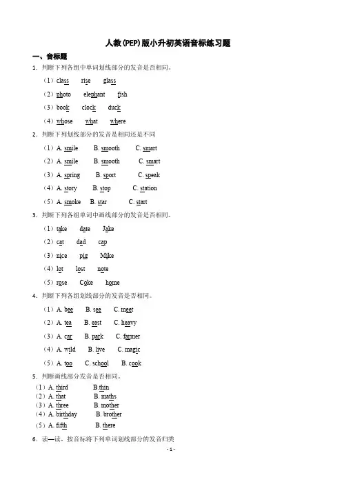 人教(PEP)版小升初英语音标练习题