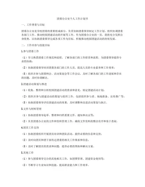 团委办公室个人工作计划书