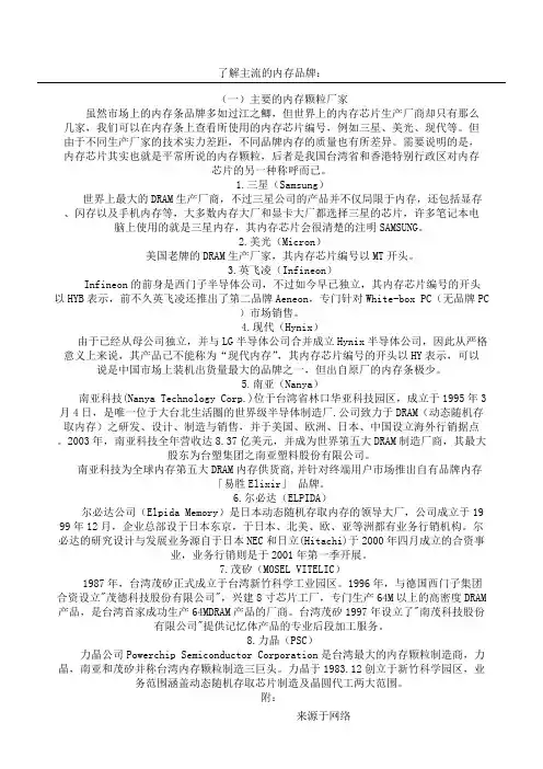 了解主流的内存品牌