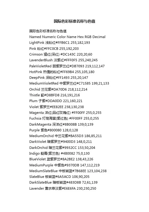 国际色彩标准名称与色值