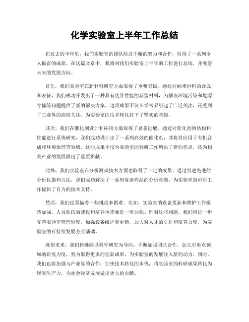 化学实验室上半年工作总结